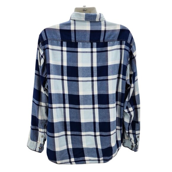 Carbon2Cobalt Mens XL Shirt Flannel Button Plaid Navy Blue White Cotton Preppy - Picture 3 of 8